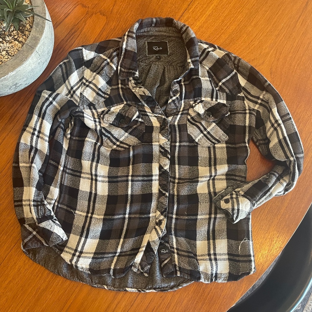 RAILS * SOFT Black & White Plaid Shirt * Long Sleeve * Size Medium / 34
